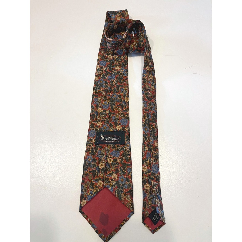 Bert‎ Pulitzer Collectors Edition Floral Red Gold Silk Mens Tie - Picture 4 of 6